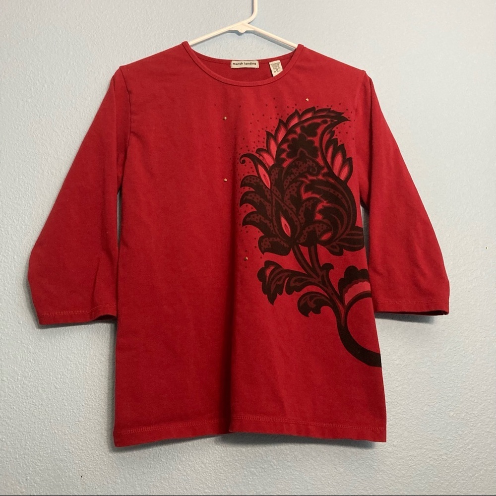 Vintage Marsh Landing 3/4 Sleeve Top - Red/Black - Medium